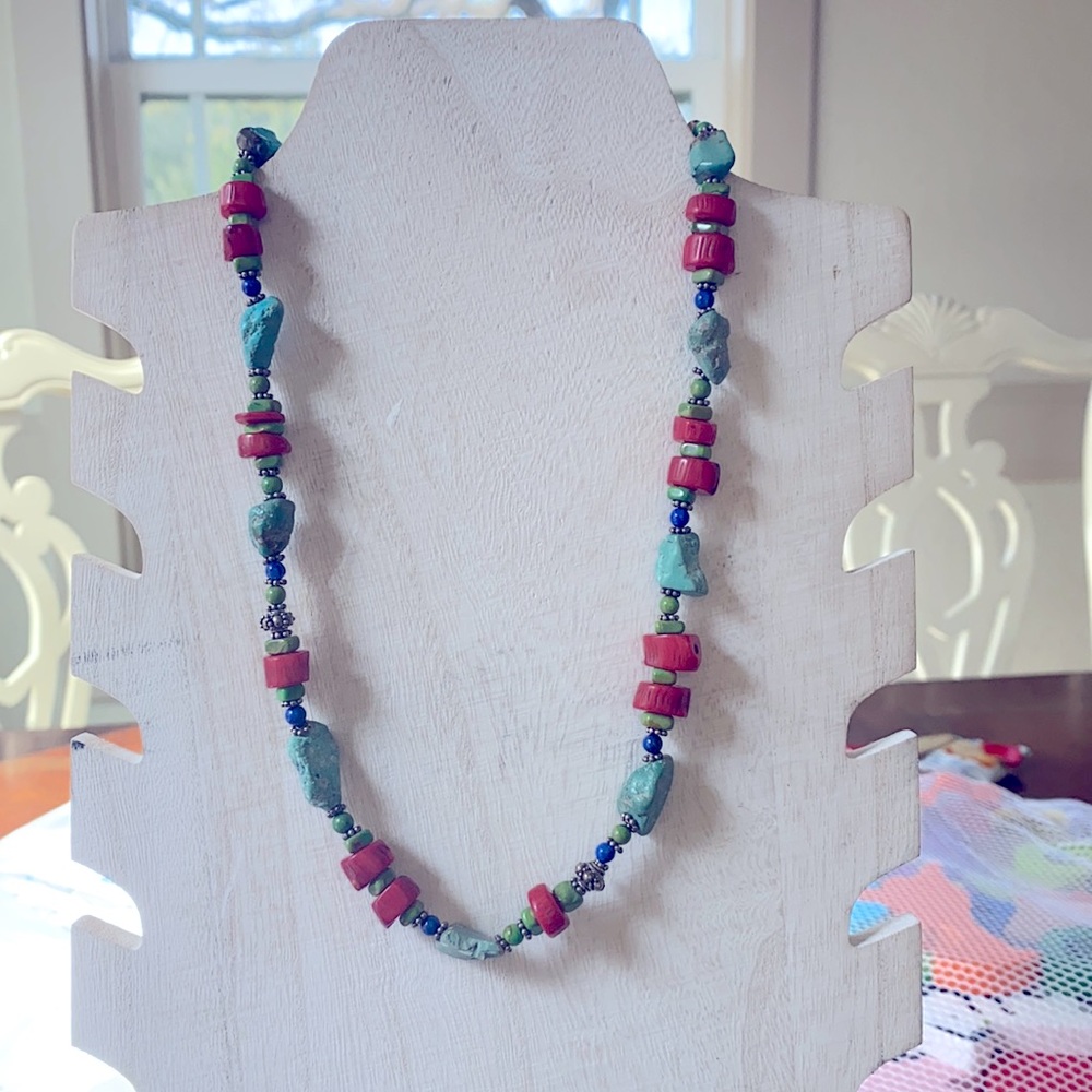 *New* Geniune Stone & Sterling Silver Necklace